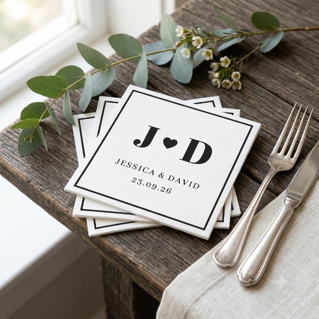 Minimalist Wedding Napkins Monogram Favour Party (Creator Uploaded)