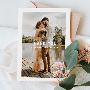 Minimalist Wedding Neutral Simple Clean Photo Thank You Card