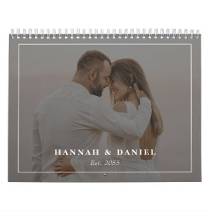 Minimalist Wedding Newlyweds Photo Collage 2026 Calendar