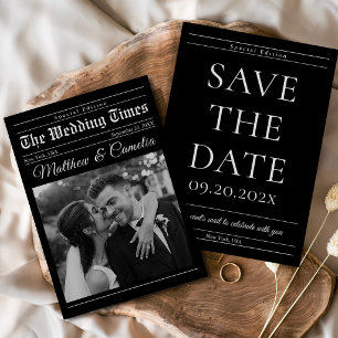Minimalist Wedding Newspaper Photo Save The Date Invitation