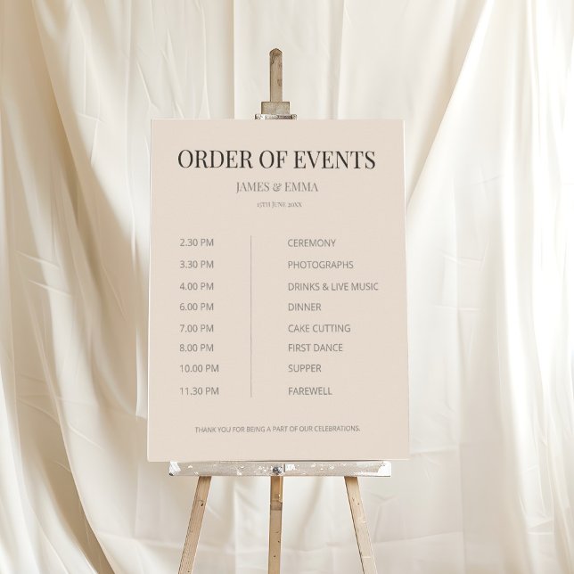 Minimalist Wedding Order of Events Soft Latte Poster (Creator Uploaded)