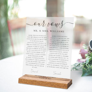 Minimalist Wedding Our Vows with Elegant Script Acrylic Sign
