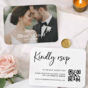 Minimalist Wedding Photo and Script RSVP Design Business Card