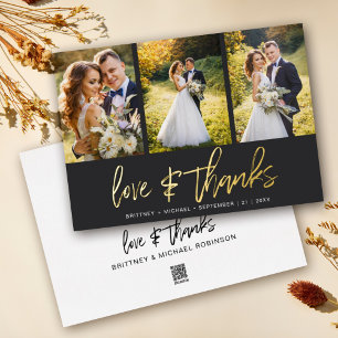 Minimalist Wedding Photo Collage Black Thank You