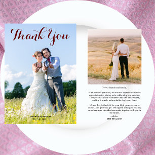 Minimalist Wedding Photo Modern Script Calligraphy Thank You Card