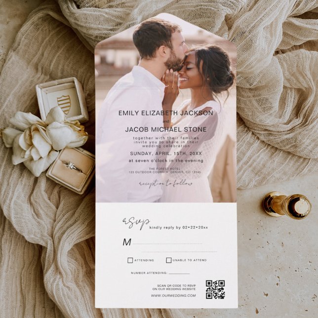 Minimalist Wedding Photo QR Code Elegant All In One Invitation (Creator Uploaded)