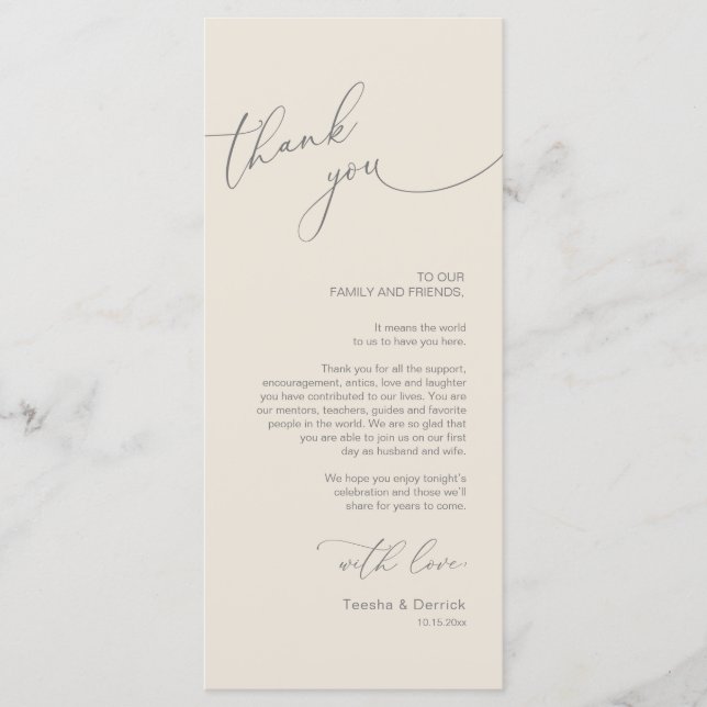 Minimalist Wedding Place Setting Thank You Card (Front)