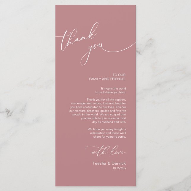 Minimalist Wedding Place Setting Thank You Card (Front)