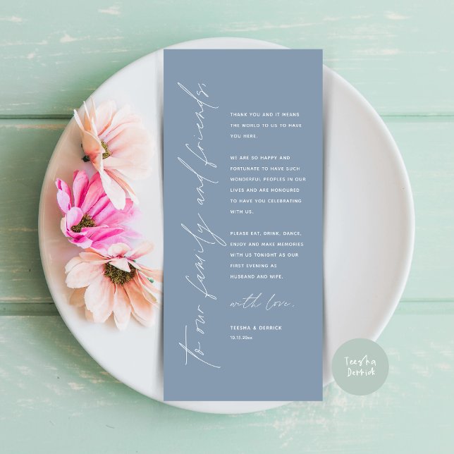 Minimalist Wedding Place Setting Thank You Card (Minimalist Wedding Place Setting Thank You Dinner Card, in Dusty Blue)