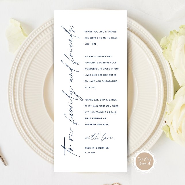 Minimalist Wedding Place Setting Thank You Card (Modern Minimalist Wedding Place Setting Thank You Card for Your Wedding Dinner Party, Navy Blue)