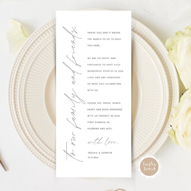 Minimalist Wedding Place Setting Thank You Card (Modern Minimalist Wedding Place Setting Thank You Card for Your Wedding Dinner Party, Dark Grey.)