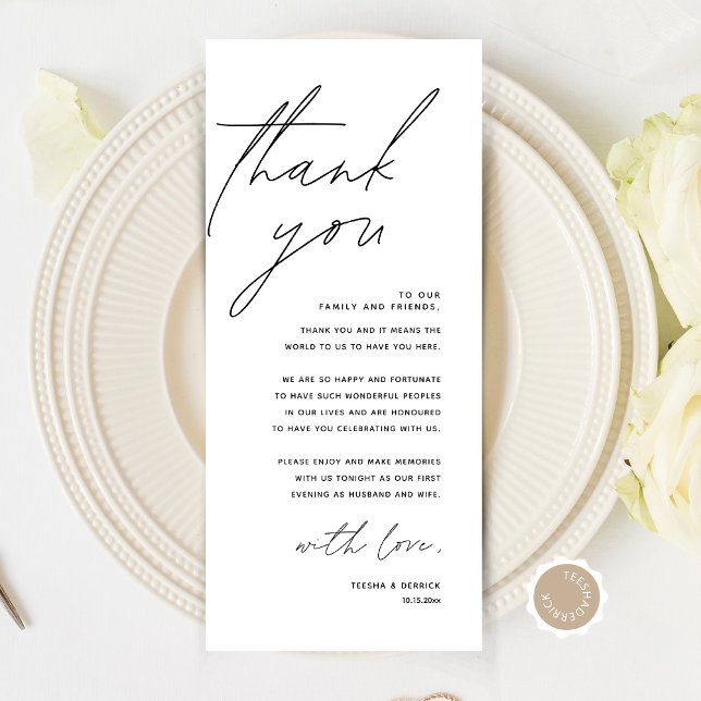 Minimalist Wedding Place Setting Thank You Card (Modern Minimalist Wedding Place Setting Thank You Card, Dinner Plate Decor, Online Editable)