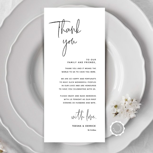 Minimalist Wedding Place Setting Thank You Card (Modern Minimalist Wedding Place Setting Thank You Card, Dinner Place Decor, Online Editable)