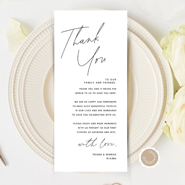 Minimalist Wedding Place Setting Thank You Card (Modern Minimalist Wedding Place Setting Thank You Card, Dinner Plate Decor, Online Editable)