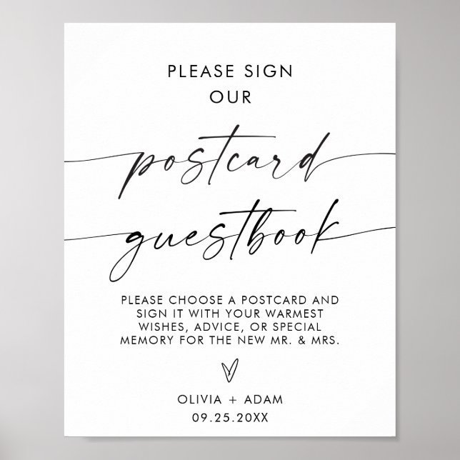 Minimalist Wedding Postcard Guestbook Sign, Modern (Front)