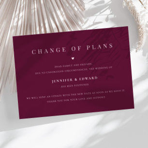 Minimalist Wedding Postponement Cranberry Invitation