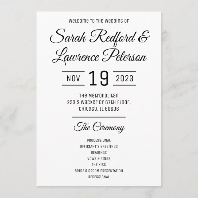 Minimalist Wedding Program Wide (Front)
