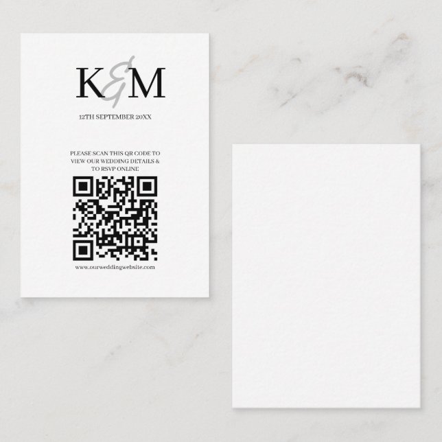 Minimalist Wedding QR code RSVP Online Enclosure Business Card (Front/Back)