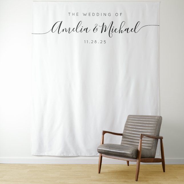 Minimalist Wedding Reception Decor Backdrop Tapestry (In Situ)
