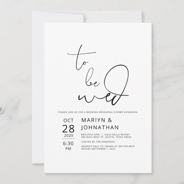 Minimalist Wedding Rehearsal Dinner Invitations (Front)