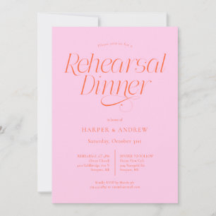 Minimalist Wedding Rehearsal Dinner Orange Pink Invitation