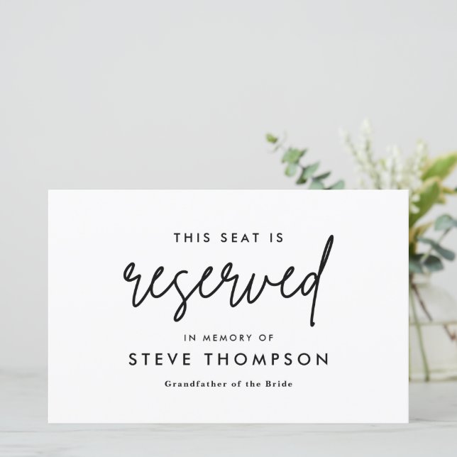 Minimalist Wedding Reserved Seat In Memory of Sign (Standing Front)