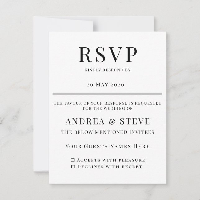 Minimalist Wedding RSVP Card | Elegant Classic (Front)