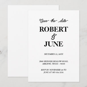 Minimalist wedding save the date card