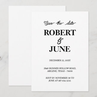 Minimalist wedding save the date card