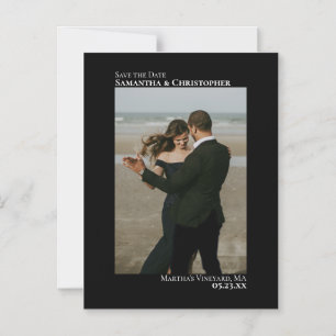 Minimalist Wedding Save the Date Photo Black Magnetic Invitation