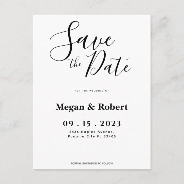 Minimalist Wedding Save The Date Postcard (Front)