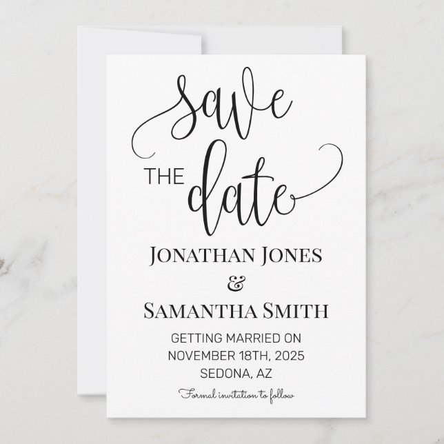Minimalist Wedding Save the Date Simple Modern Invitation (Front)