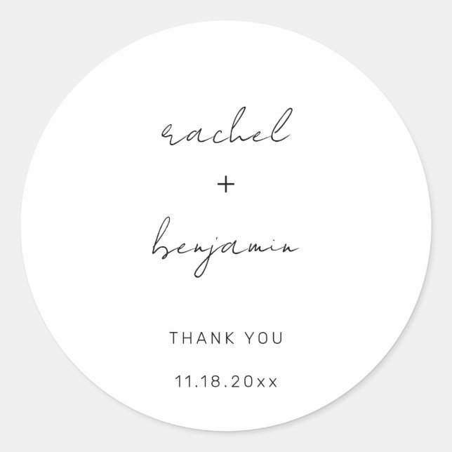 Minimalist Wedding Script Modern Simple Typography Classic Round Sticker (Front)