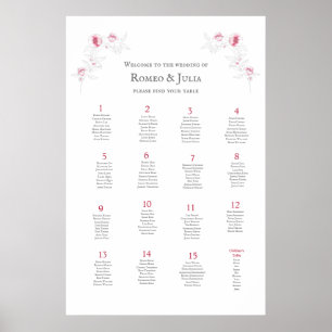 Minimalist Wedding Seating Chart 15 Tables Poster