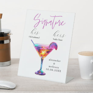 Minimalist Wedding Signature Drinks Pedestal Sign