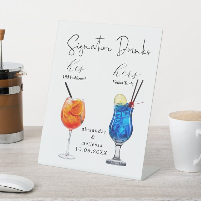 Minimalist Wedding Signature Drinks Pedestal Sign (In SItu)