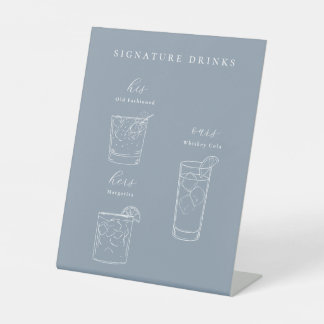 Minimalist Wedding Signature Drinks Pedestal Sign