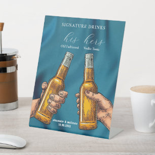 Minimalist Wedding Signature Drinks Pedestal Sign