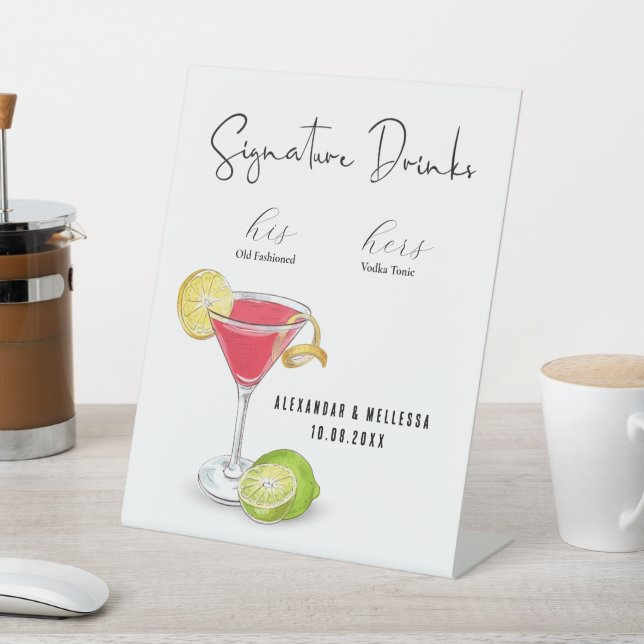 Minimalist Wedding Signature Drinks Pedestal Sign (In SItu)