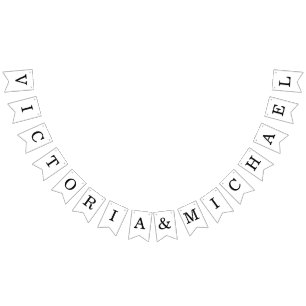 Minimalist Wedding Simple Black and White Names Bunting