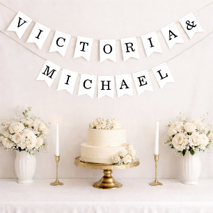 Minimalist Wedding Simple Black and White Names  Bunting