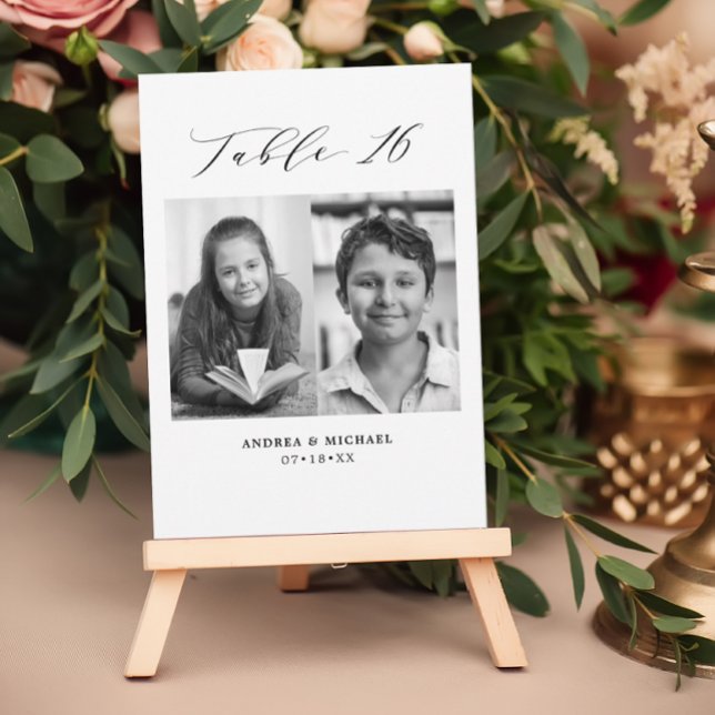 Minimalist Wedding Table 16 Number & Pictures Card (Creator Uploaded)