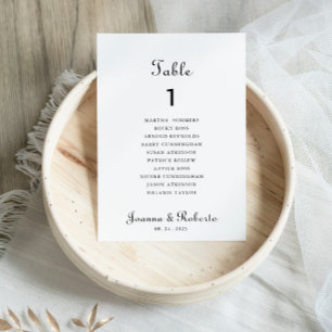 Minimalist Wedding Table Number 1 Seating Charts