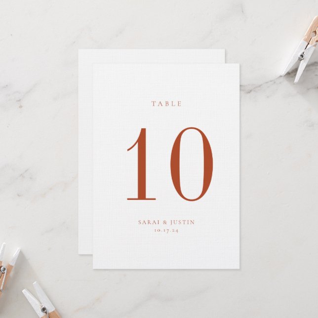 Minimalist Wedding Table Number Card (Front/Back In Situ)