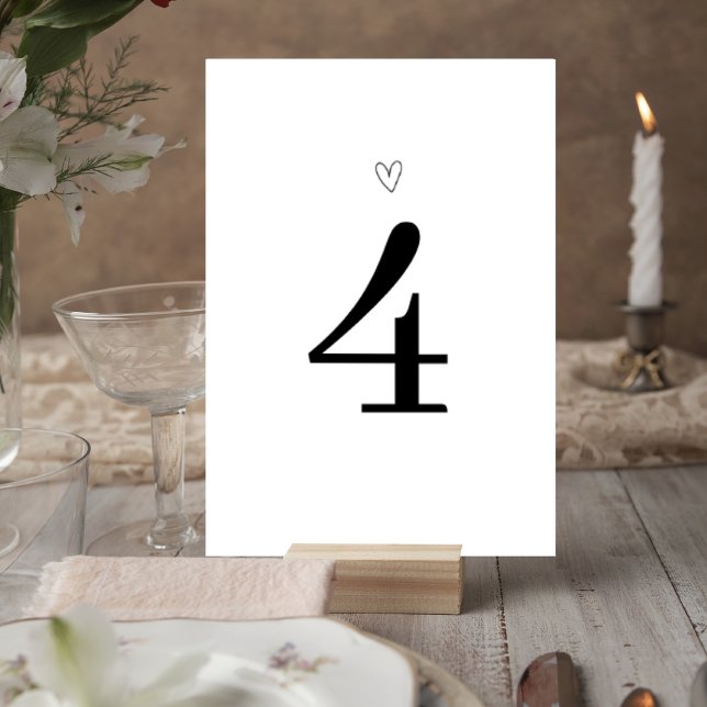 Minimalist Wedding Table Number Card with Heart (Creator Uploaded)