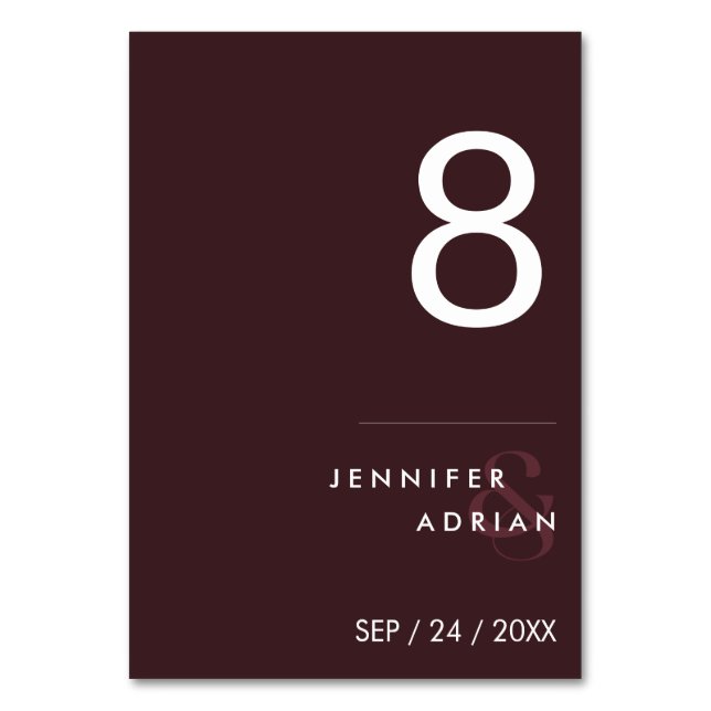 Minimalist Wedding Table Number - Customisable (Front)