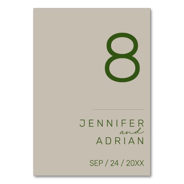 Minimalist Wedding Table Number - Customisable (Front)