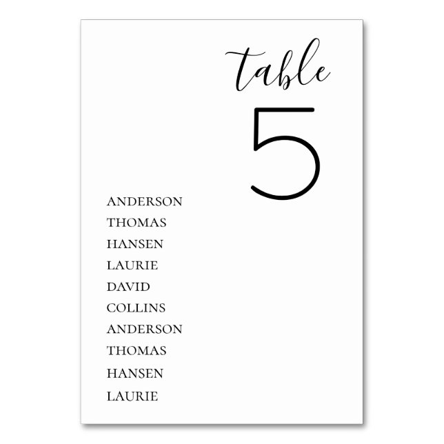 Minimalist Wedding Table Table Number (Front)