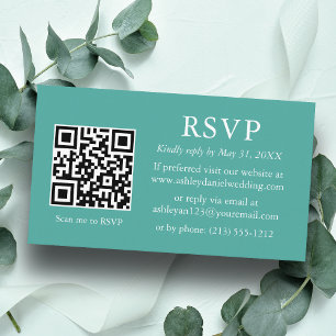 Minimalist Wedding Teal QR RSVP Enclosure Card