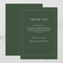Minimalist Wedding Thank You Card Dark Green Chic